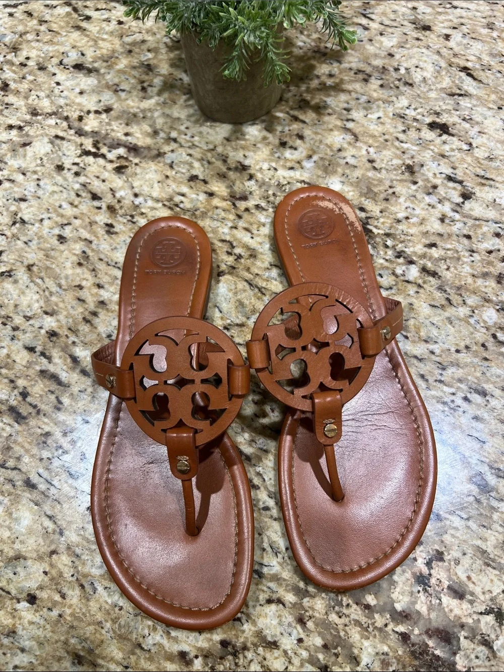 TORY BURCH Miller Brown Leather Thong Sandal 10M
